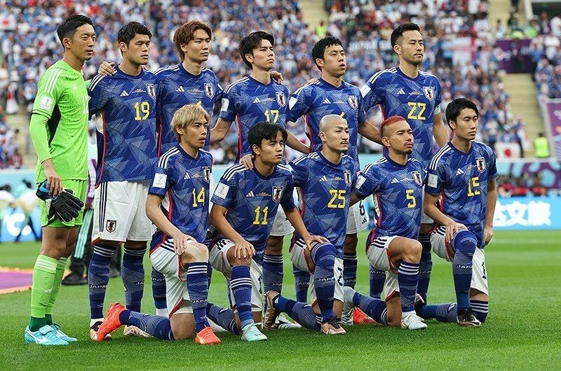 Japan's starting eleven before a 2022 World Cup match