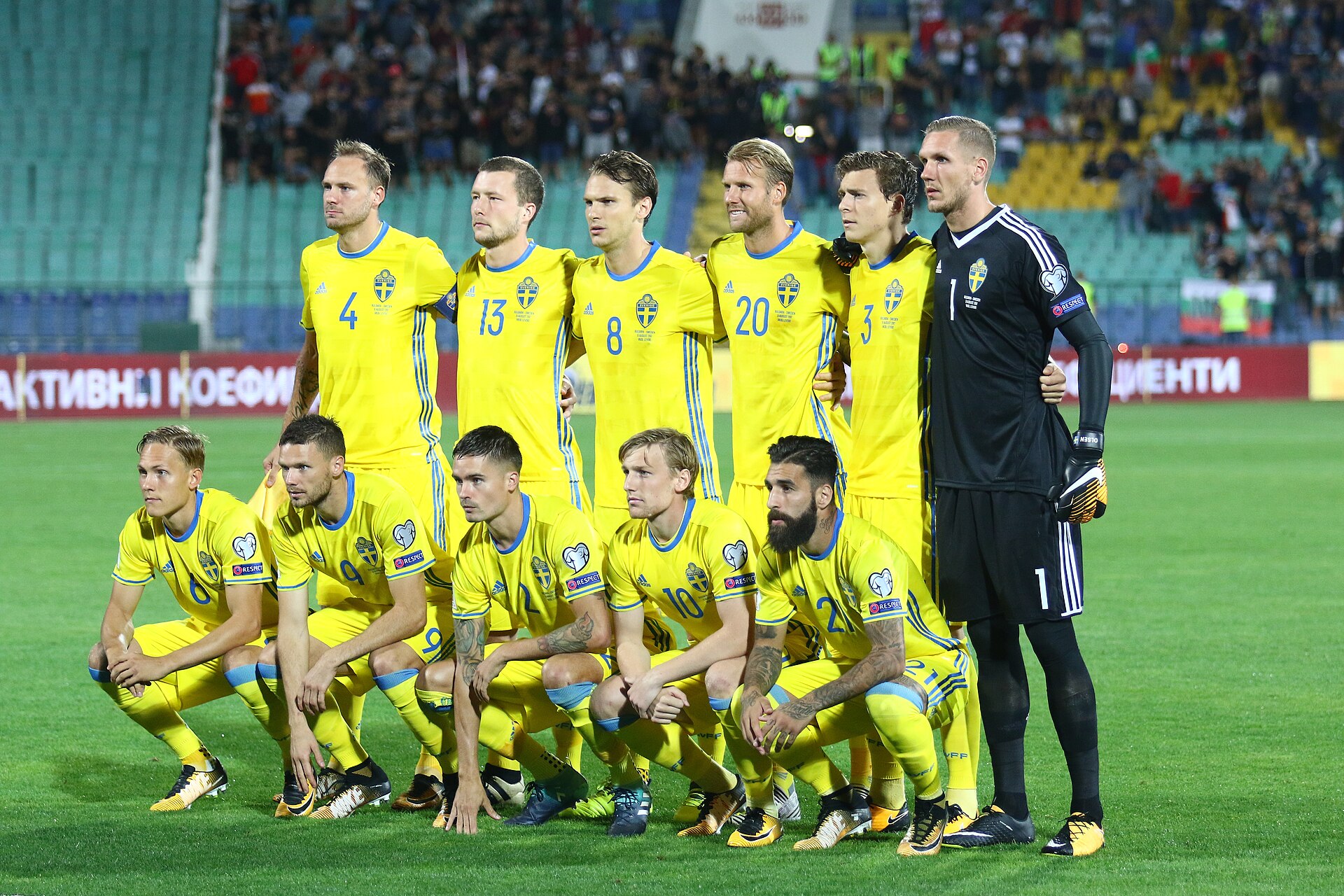 Sweden's national team line up before a World Cup qualifier